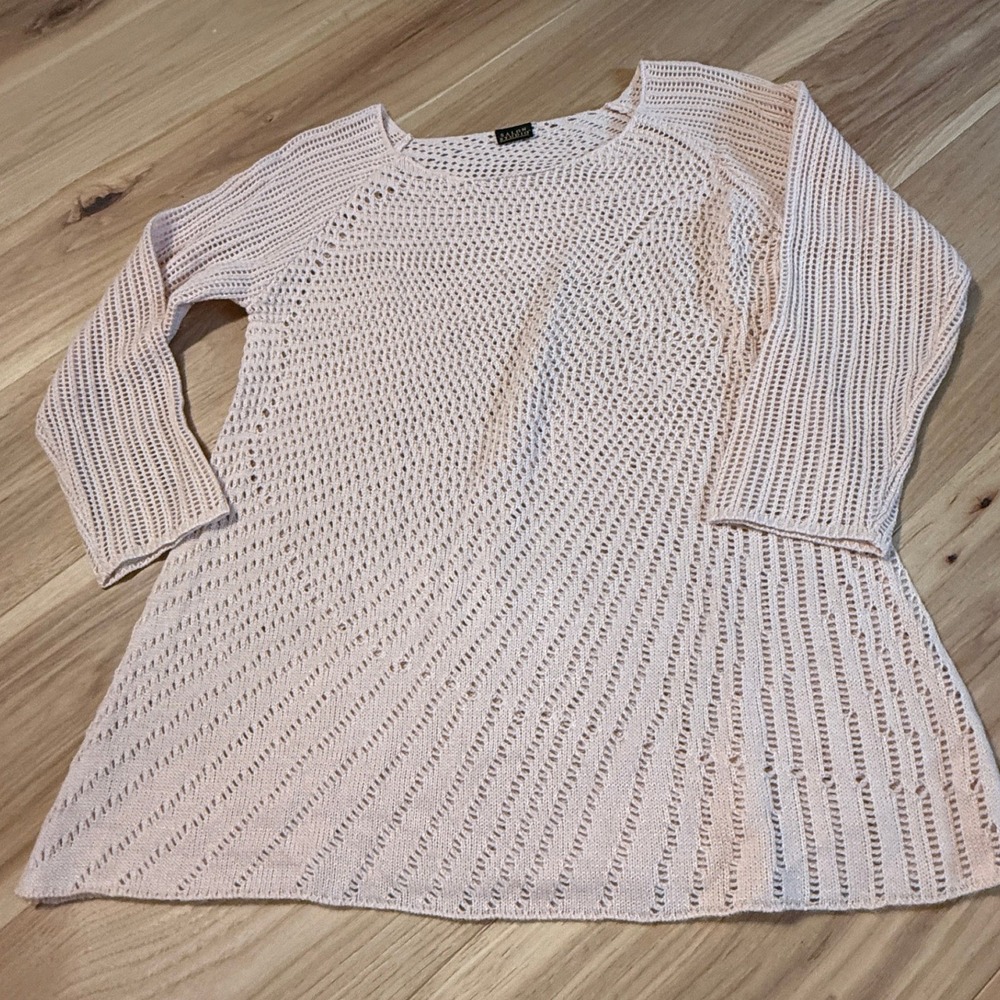Salon Studio Crochet Sweater Women M Blush Pink Boho Open Weave Knit Cottagecore